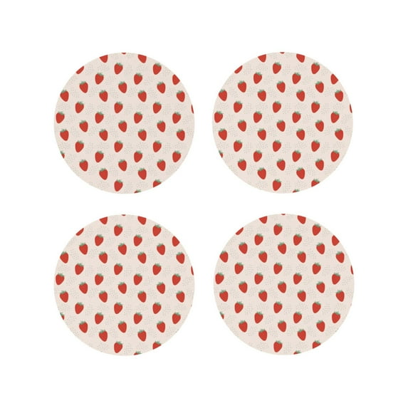 Naloa Hand Drawn Strawberry Leather Coasters for Drinks, Durable Drink Coasters 4 Set for Tabletop Protection, Luxurious Home Décor and Housewarming Gift ( {designName})Round Shape