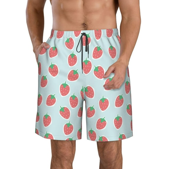 Naloa Hand Drawn Strawberry Men's Beach Shorts, Surfing shorts, Swim trunks, Quick Dry Swim Trunks for Surfing Beach Fun - Large