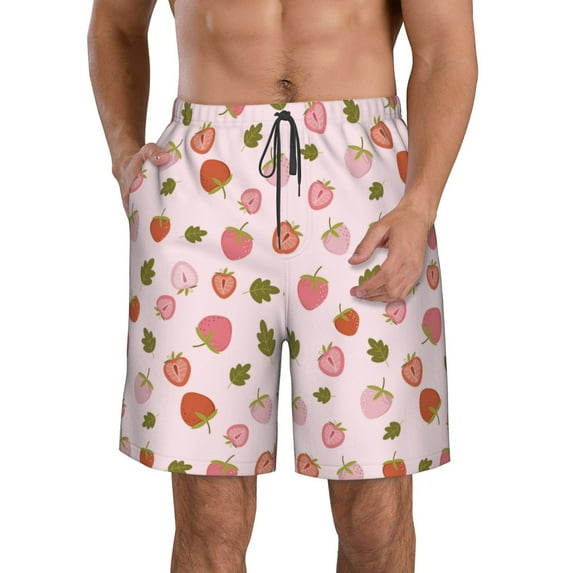 Naloa Hand Drawn Strawberry Men's Beach Shorts, Surfing shorts, Swim trunks, Quick Dry Swim Trunks for Surfing Beach Fun - Medium
