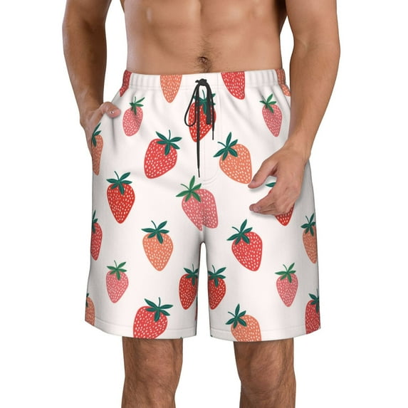 Naloa Hand Drawn Strawberry Men's Beach Shorts, Surfing shorts, Swim trunks, Quick Dry Swim Trunks for Surfing Beach Fun - Medium