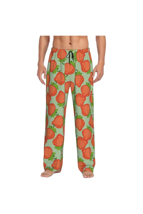 Hand Drawn Strawberry Pajama Pants Men, PJ Bottoms, Sleep & Lounge Pants-Large