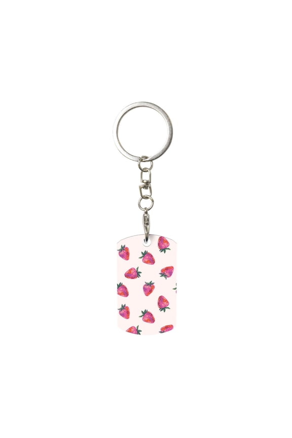 Hand Drawn Strawberry Print Keyfob with Split Key Ring and Print Labels, Key Labels Key Chain Tags, Luggage Tags, Car Key Chain Ring Keyfob Gift