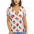 thumbnail image 1 of Naloa Hand Drawn Strawberry Print T-Shirts Short Sleeve V Neck Tees for Women Fashion Tops Trendy Lightweight Soft Casual Summer Outfits Clothes, 1 of 5