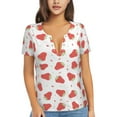 thumbnail image 1 of Naloa Hand Drawn Strawberry Print T-Shirts Short Sleeve V Neck Tees for Women Fashion Tops Trendy Lightweight Soft Casual Summer Outfits Clothes, 1 of 5