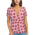 thumbnail image 1 of Naloa Hand Drawn Strawberry Print T-Shirts Short Sleeve V Neck Tees for Women Fashion Tops Trendy Lightweight Soft Casual Summer Outfits Clothes, 1 of 5