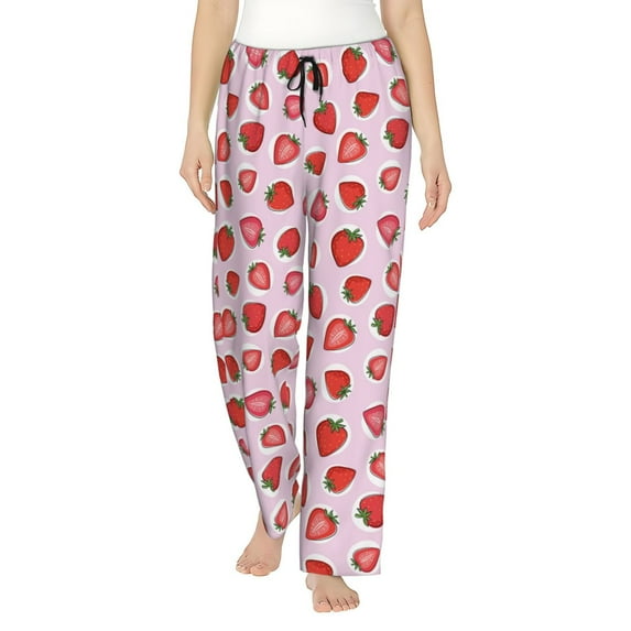 Naloa Hand Drawn Strawberry Print Women’s Ultra-Soft Comfy Pajama Lounge Pants with Pockets & Drawstring