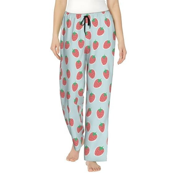 Naloa Hand Drawn Strawberry Print Women’s Ultra-Soft Comfy Pajama Lounge Pants with Pockets & Drawstring