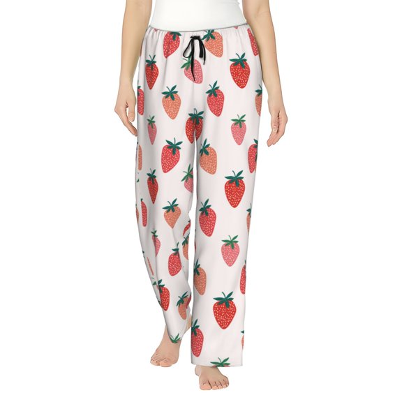 Naloa Hand Drawn Strawberry Print Women’s Ultra-Soft Comfy Pajama Lounge Pants with Pockets & Drawstring