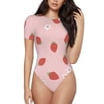 thumbnail image 1 of Naloa Hand Drawn Strawberry Women's Short-Sleeved Onesie, One-Piece Swimsuit for Parties, dates, clubs - Large, 1 of 9
