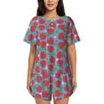 thumbnail image 1 of Naloa Hand Drawn Strawberry Women's Short-Sleeved Pajama Set, Loungewear, Summer pajamas, Breathable Cozy - Large, 1 of 9
