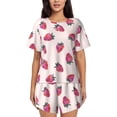 thumbnail image 1 of Naloa Hand Drawn Strawberry Women's Short-Sleeved Pajama Set, Loungewear, Summer pajamas, Breathable Cozy - Small, 1 of 9
