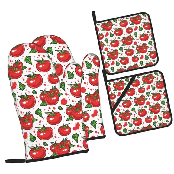 Naloa Hand Drawn Tomatoes Oven Mitts and Pot Holders 4 pcs Set, Cooking Baking Grilling Kitchen Oven Glove for Cooking