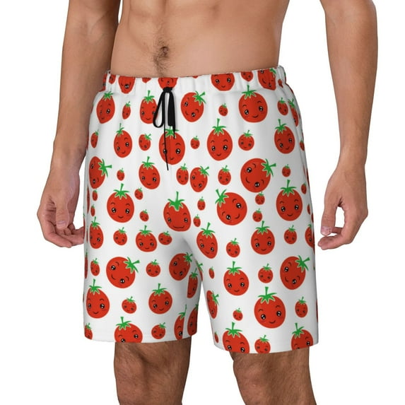 Naloa Hand Drawn Tomatoes Print Men Swim Trunks with Compression Liner ,Board Shorts,Men's Swim Shorts with Drawstring and Elastic Waistband-X-Large