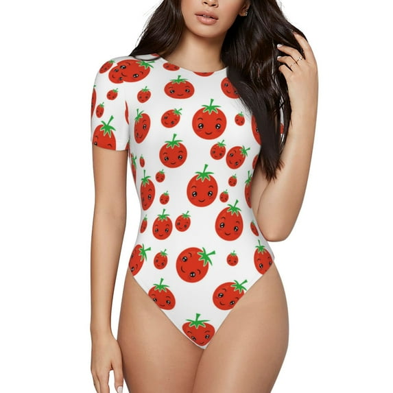 Naloa Hand Drawn Tomatoes Women's Short-Sleeved Onesie, One-Piece Swimsuit for Parties, dates, clubs - Medium