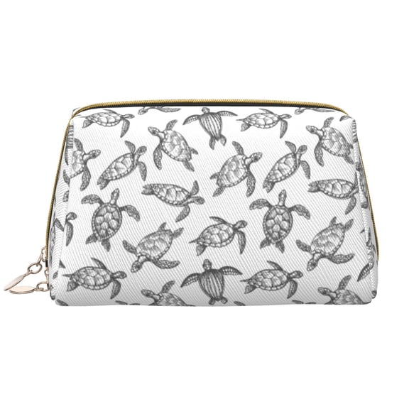 Naloa Hand Drawn Turtle Leather Makeup Bag for Purse Travel, Portable Small Cosmetic Organizer for Women and Girls, Make up Bag with Zipper