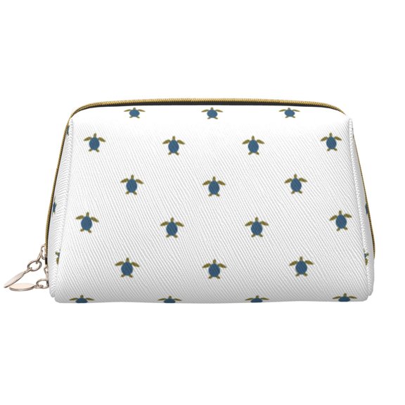 Naloa Hand Drawn Turtle Leather Makeup Bag for Purse Travel, Portable Small Cosmetic Organizer for Women and Girls, Make up Bag with Zipper