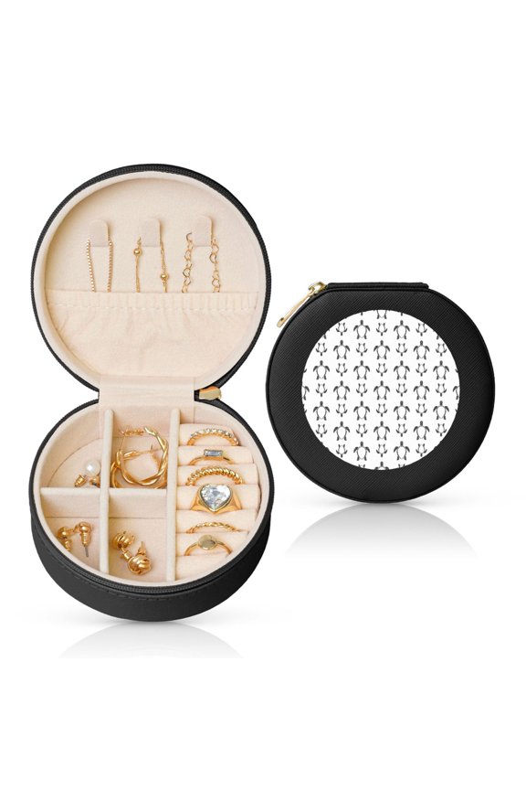Hand Drawn Turtle Round Jewelry Box, Travel Jewelry Organizer, 3.9 x 3.9 x 2in Jewelry Storage Box for Women-Black