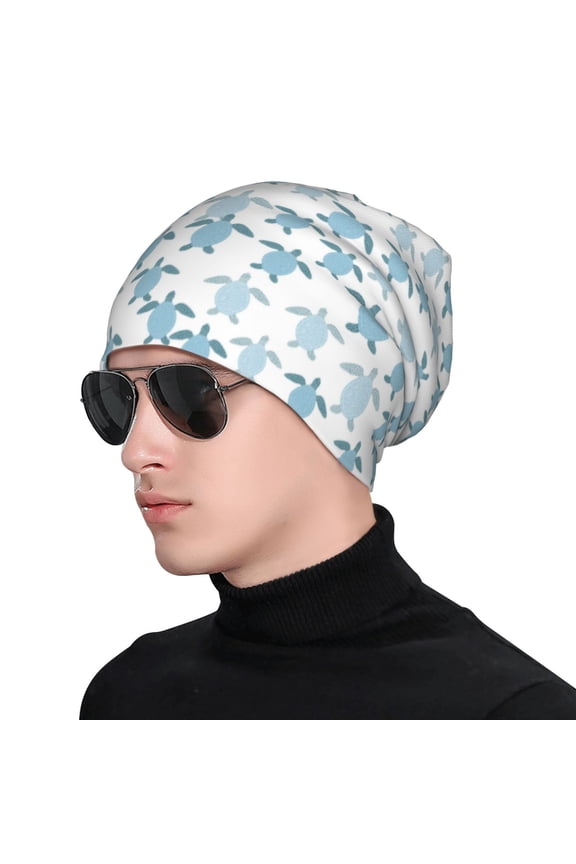 Hand Drawn Turtle Soft Beanie Hat, Knit Beanie Daily Beanie in Fine Knit for Women Men Winter Travel, Outdoor