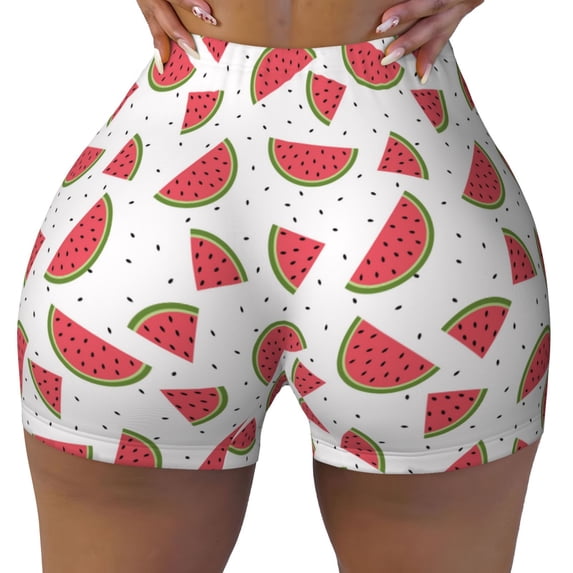 Naloa Hand Drawn Watermelon Biker Shorts for Women Seamless Scrunch Short Women’s Yoga Shorts for Gym Running Sport Shorts - Medium