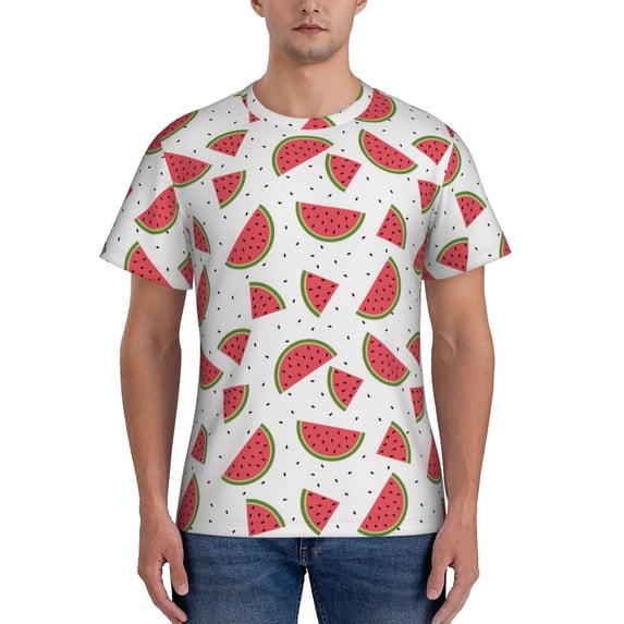 Naloa Hand Drawn Watermelon Men's T-Shirt Sport T-shirt Men's Basic Tee Casual Men's Shirt, Round Neck, Short Sleeves - X-Large