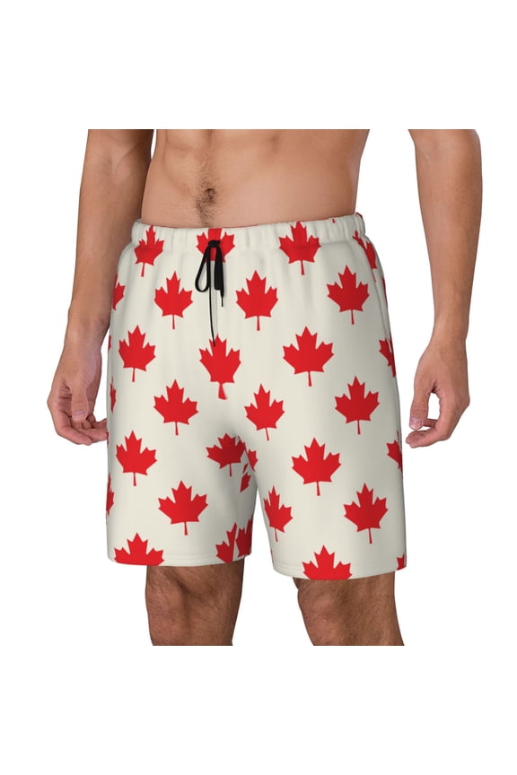 Happy Canada Day Print Men Swim Trunks with Compression Liner ,Board Shorts,Men's Swim Shorts with Drawstring and Elastic Waistband-3X-Large