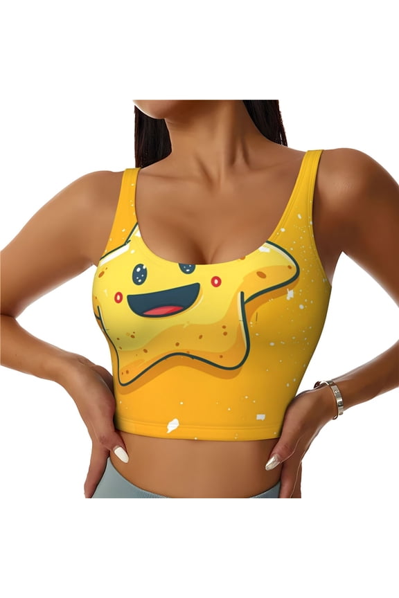 Happy Cartoon Star Sports Bras for Women,Sports Bras for Women High Support with Removable Pads-XX-Large