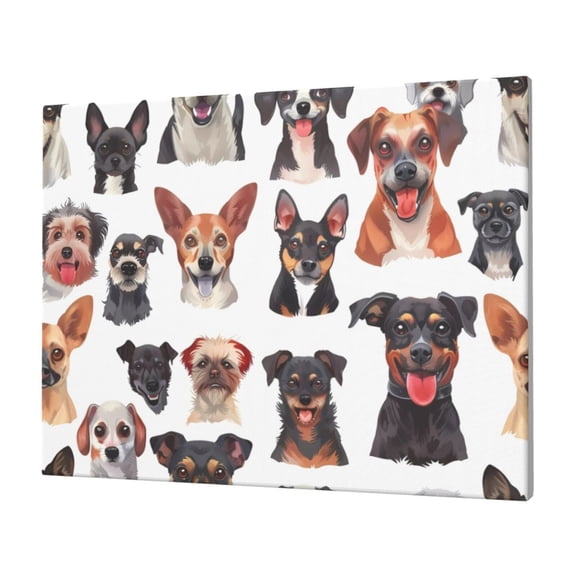 Naloa Happy Dog Faces Collage Print Canvas Picture,Wall Pictures, Modern Decorative Poster,Art Prints for Bedroom, Toilet, 40 x 30 cm, Built-in Wooden Frame