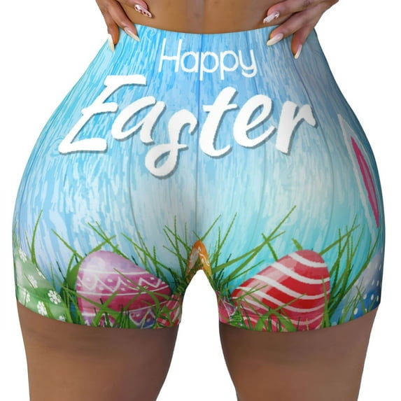 Naloa Happy Easter Biker Shorts for Women Seamless Scrunch Short Women’s Yoga Shorts for Gym Running Sport Shorts - X-Large