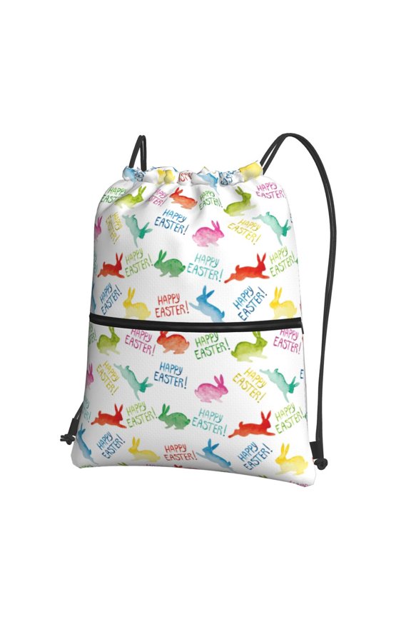 Happy Easter Rabbit Drawstring Backpack String Bag Cinch Water Resistant for Gym Shopping Sport Yoga
