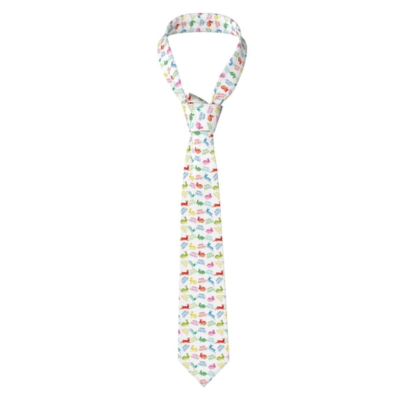 Naloa Happy Easter Rabbit Print Solid Color Tie Formal Necktie for Men，Suitable for business, daily life, work