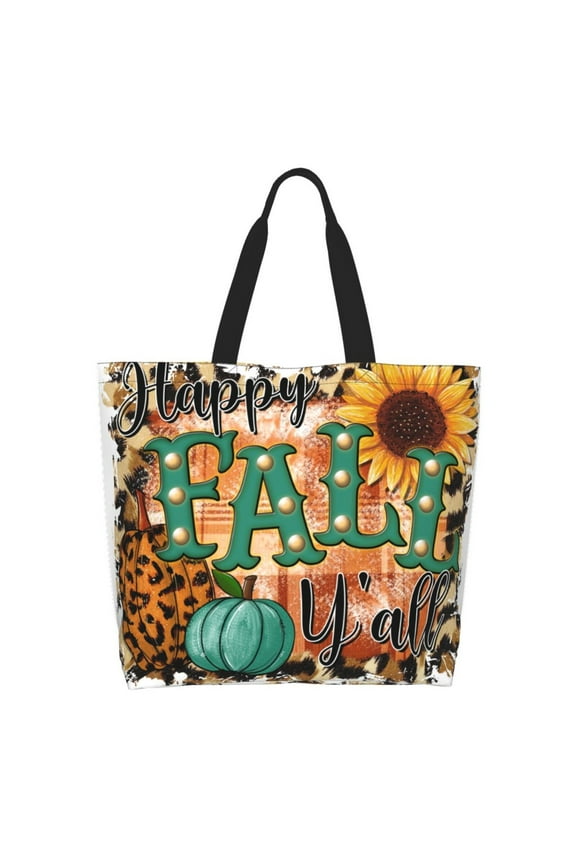 Happy Fall Y'All Tote Bag for Women Large Capacity Shoulder Bag for College Work Travel Shopping