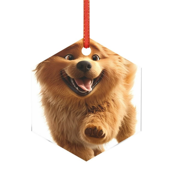 Naloa Happy Fluffy Running Dog Acrylic Santa Tree Decorations Christmas Hanging Pendant for Christmas Winter New Year Party Hanging Decorations-Hexagon