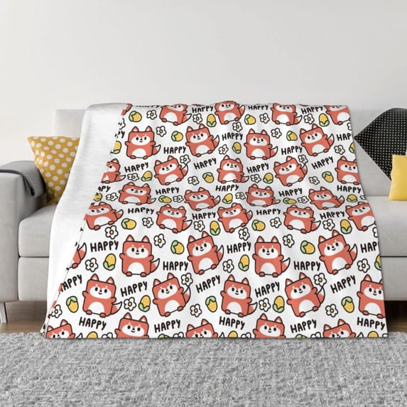 Naloa Happy Foxy Faces Flannel Fleece Throw Blanket for Bed Couch, Thick Blanket - All Seasons Suitable for Women, Men and Kids-40"x30"