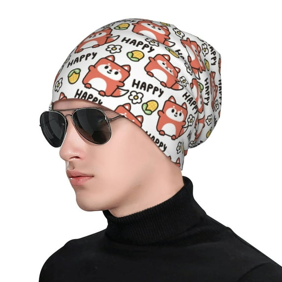 Naloa Happy Foxy Faces Soft Beanie Hat, Knit Beanie Daily Beanie in Fine Knit for Women Men Winter Travel, Outdoor