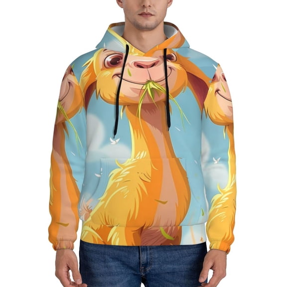 Naloa Happy Goat In Meadow Men's Casual Hooded Collar Drawstring Hoodies Pullover Sweatshirts Casual Long Sleeve Shirts-4X-Large