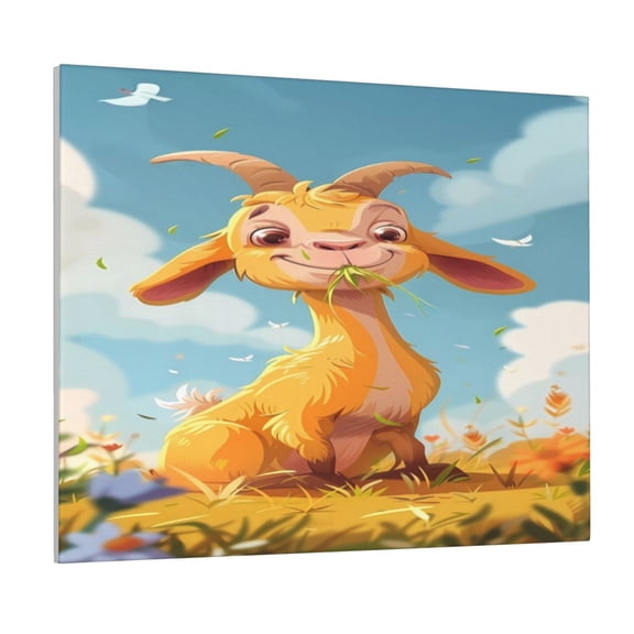 Naloa Happy Goat In Meadow Print Canvas Bathroom Wall Art,Bathroom Wall Art Decoration, Canvas Poster Prints,Decorative Paintings for Living Room, Bathroom, Kids Room