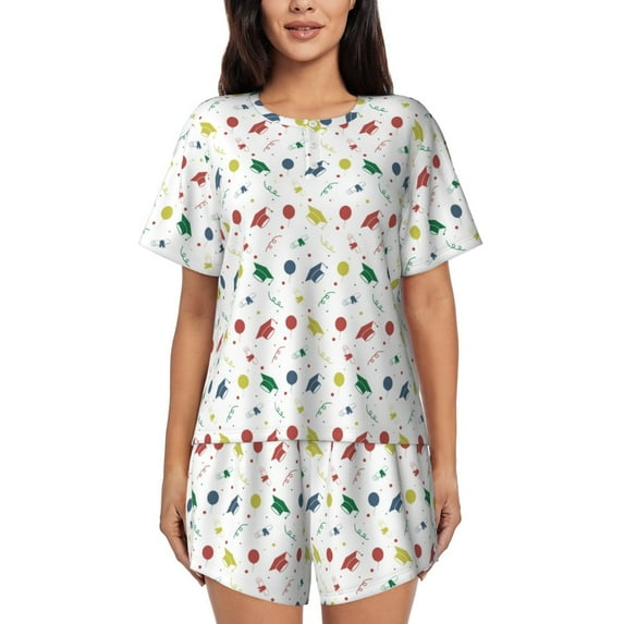 Naloa Happy Graduation Women's Short-Sleeved Pajama Set, Loungewear, Summer pajamas, Breathable Cozy - Medium
