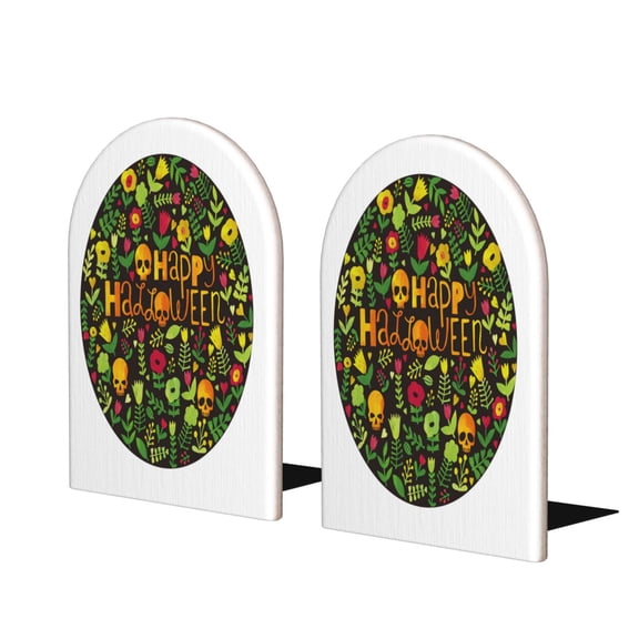 Naloa Happy Halloween Floral 2 Pcs Bookend Large Capacity Office Book Ends for Home Office Library School Study Decoration