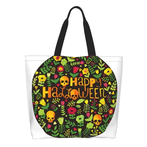 Naloa Happy Halloween Floral Tote Bag for Women Large Capacity Shoulder Bag for College Work Travel Shopping