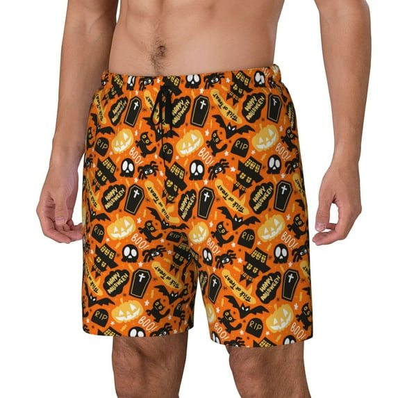 Naloa Happy Halloween1 Print Men Swim Trunks with Compression Liner ,Board Shorts,Men's Swim Shorts with Drawstring and Elastic Waistband-Medium