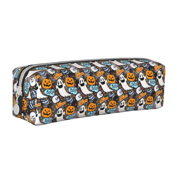 Naloa Happy Halloween2 Leather Pencil Case, Makeup Pouch, Zipper Pouch for Daily Essentials, Storage Organizer, Cosmetics and Stationary Bag