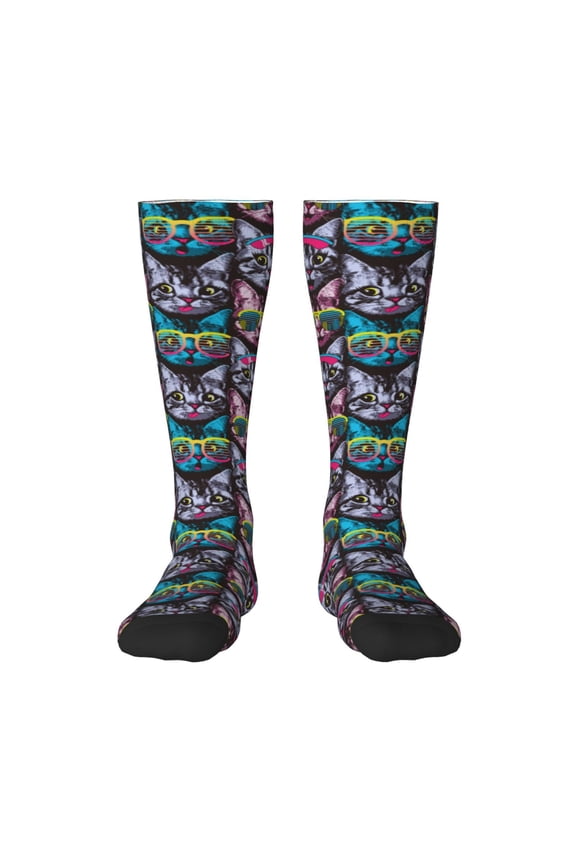 Happy Kitten Faces Knee Socks, High Socks Long Stretchy Sock Women Knee High Stocking, Long Socks for Women