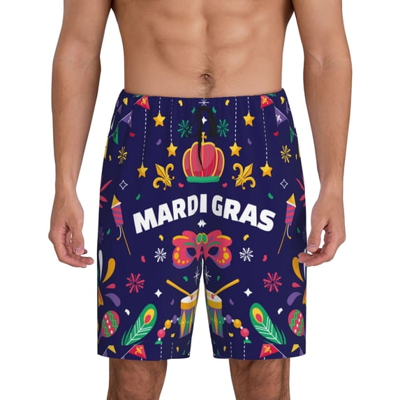 Naloa Happy Mardi Gras Men's Short Pajama Pants, Lounge Comfort Shorts with Elasticized Waistband and Side Pockets - XX-Large