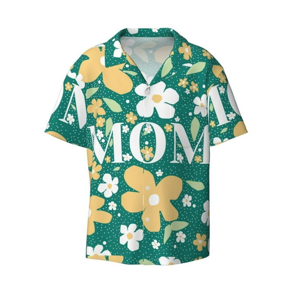 Naloa Happy Mother's Day1 Men's Loose Fit Cuban Collar Short-Sleeve Shirt with Button-down and Chest Pocket for Everyday Wear Outings - 4X-Large