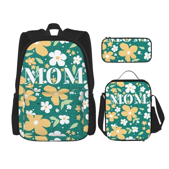 Naloa Happy Mother's Day1 Print Large Capacity Backpack Lunch Bag Pencil Case Combination 3 Piece Set for Student