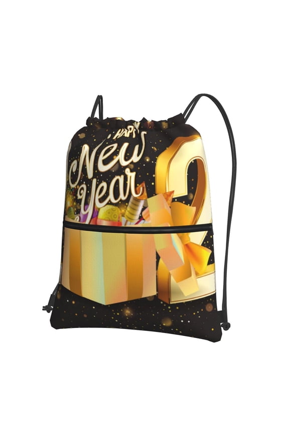 Happy New Year 2025 C Drawstring Backpack String Bag Cinch Water Resistant for Gym Shopping Sport Yoga