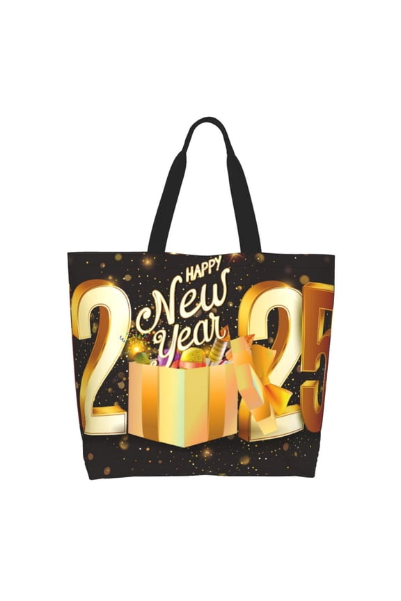 Happy New Year 2025 C Tote Bag for Women Large Capacity Shoulder Bag for College Work Travel Shopping