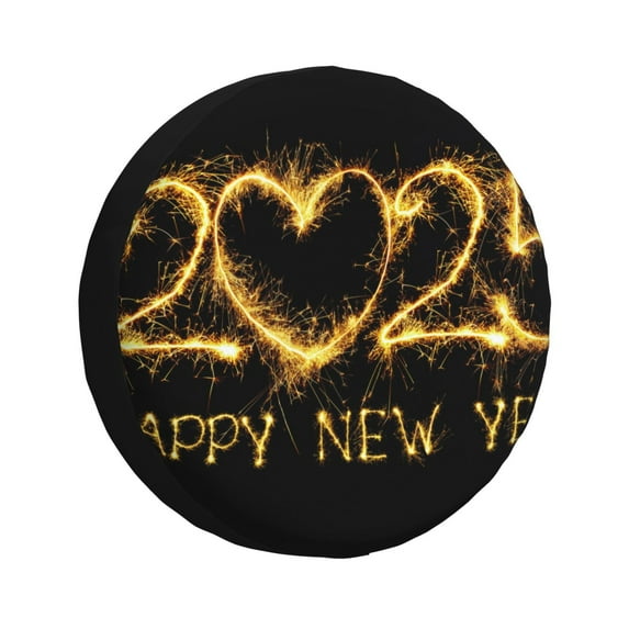 Naloa Happy New Year 2025 D PVC Leather Spare Tire Wheel Cover Spare Tire Cover, for Car Truck SUV Camper Trailer Universal Fit(14-17in)-16 inch