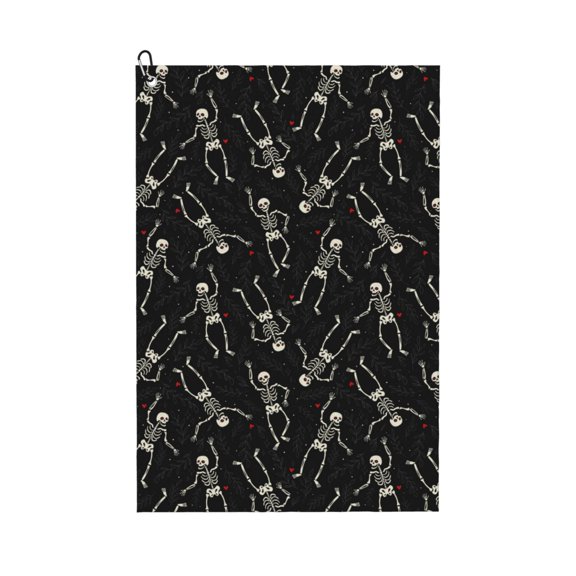 Naloa Happy Skeletons Dancing Golf Towel Golf Gift for Men and Women Golf Towel with Carabiner Clip to Quickly Remove Mud, Dirt and Sweat