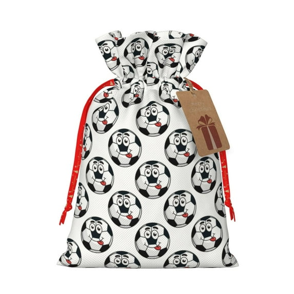 Naloa Happy Football Drawstring Christmas Bags, 3D Xmas Gift Bags, Christmas Wrapping Bags, Xmas Goodie Bags, Treat Pouch Bags, Party Favor Bags-Medium